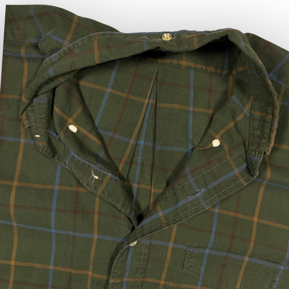 Vtg Donegal Mens Olive Green Plaid Button Down Shirt Cotton Grunge Long Sleeve M - Picture 5 of 8